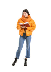 Poster - Beautiful young woman with book on white background