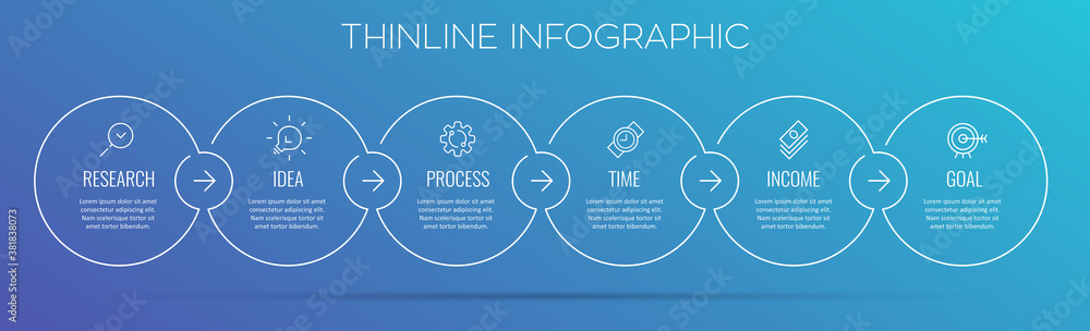 Vector Infographic thin line design with icons and 6 options or steps ...
