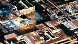Fototapeta Miasta - Detailed electronic board. Abstract circuit plate closeup background 3d illustration