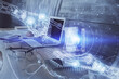 © peshkova - Double exposure of computer and technology theme hologram. Concept of freelance work.
