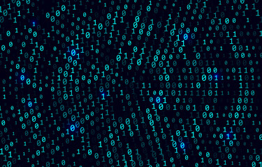 Wall Mural - a stream of binary matrix code on the screen. numbers of the computer matrix.