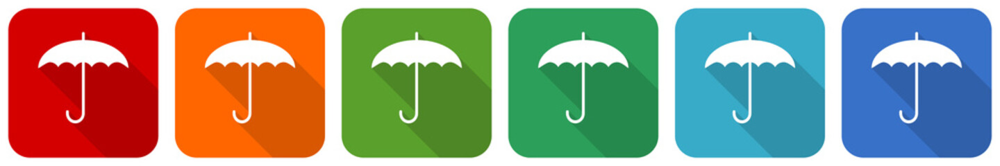 Aufkleber - Umbrella icon set, flat design vector illustration in 6 colors options for webdesign and mobile applications