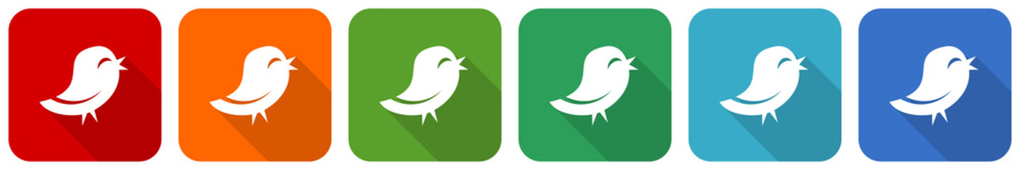 Sticker - Twitter icon set, flat design vector illustration in 6 colors options for webdesign and mobile applications