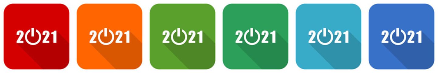 Aufkleber - New year 2021 icon set, flat design vector illustration in 6 colors options for webdesign and mobile applications