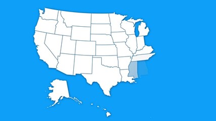 Wall Mural - usa american map reveal intro by states animation/ 4k animated simple and minimal american map intro