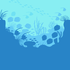 Wall Mural - Cartoon Underwater Blue Ocean Background Scene . Vector