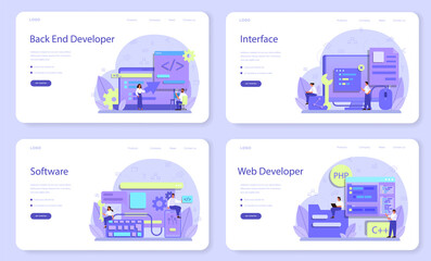 Wall Mural - back end development web banner or landing page set. software development