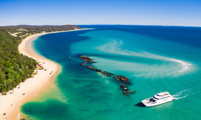 Wall Mural - Shipwrecks and ferry on Moreton Island