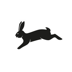 Jumping rabbit or hare silhouette isolated on white background. Bunny symbol for design or emblem. - Vector