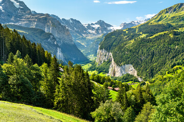 Poster - Panorama of the Lauterbrunnen valley from Wengen in the Swiss Alps