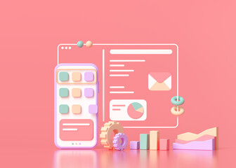 Wall Mural - 3d render mobile application development, mobile web ui design platform 3d illustration