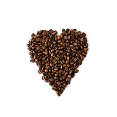 Canvas Print - Coffee beans in shape of heart on white background, flat lay