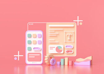 Wall Mural - application development and ui-ux design concept 3d render illustration