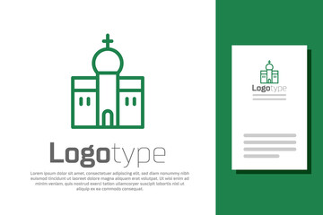 Poster - Green line Church building icon isolated on white background. Christian Church. Religion of church. Logo design template element. Vector.