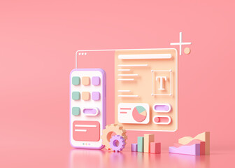 Wall Mural - application development and ui-ux design concept 3d render illustration