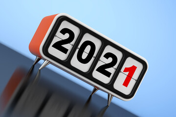 Aufkleber - Retro Flip Clock with 2021 New Year Sign. 3d Rendering