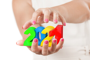 Aufkleber - Two Woman Hands Protecting 2021 New Year Sign.