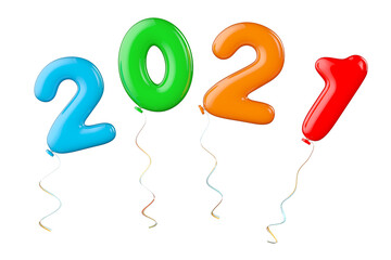 Aufkleber - Multicolour Balloons as 2021 New Year Sign. 3d Rendering