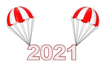 Aufkleber - Happy New Year 2021 Sign Flying on Parachute. 3d Rendering