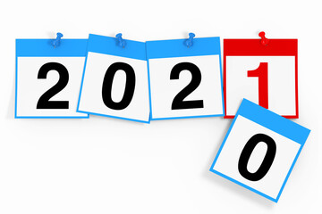 Aufkleber - New 2021 Year Start Concept. Calendar Sheets with 2021 New Year Sign. 3d Rendering