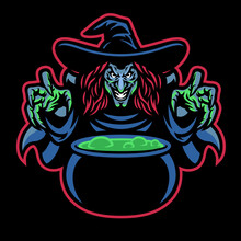 Lady Witch Mascot Cooking The Potion