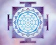 Shri yantra, modern watercolor painting in purple and blue