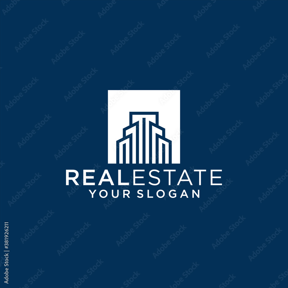 Building inspirational with line art style and gold color Vector logo ...