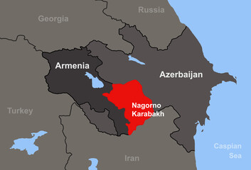 Armenia-Azerbaijan conflict in Nagorno-Karabakh on outline map