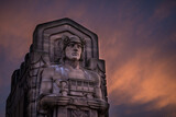 Fototapeta  - Guardian of Traffic in cleveland ohio with a fiery sunset