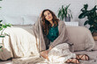 © undrey - Dreamy woman at home sitting on floor. Lifestyle female portrait at home.