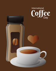 Wall Mural - international coffee day poster with pot product and cup and heart