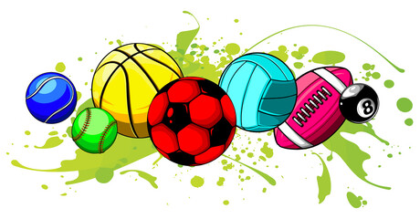 Sticker - Vector cartoon sports balls set illustratio graphics