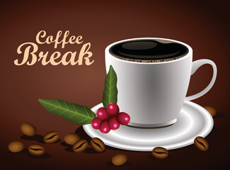 Canvas Print - coffee break lettering poster with cup and seeds nature