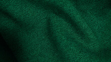 Crumpled Dark Green Fabric Texture, Wavy Wrinkled Cloth Pattern. Soft Green Linen Fabric Background.