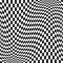 Wavy, Waving Version Checkered, Chequered, Chessboard Surface With Distortion, Deformation Effect. Distort, Deform Squares Background, Pattern.