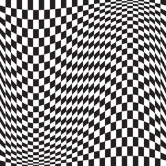 Poster - Wavy, waving version Checkered, chequered, chessboard surface with distortion, deformation effect. Distort, deform squares background, pattern.