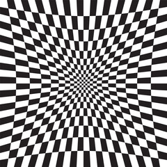 Poster - Hollow, indent, depression version Checkered, chequered, chessboard surface with distortion, deformation effect. Distort, deform squares background, pattern