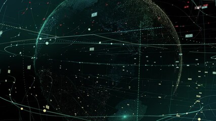 Wall Mural - spinning earth with digital data grid