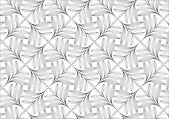 Wall Mural - linear vector pattern, repeating abstract geometry background, gray line of leaf or flower, floral. 