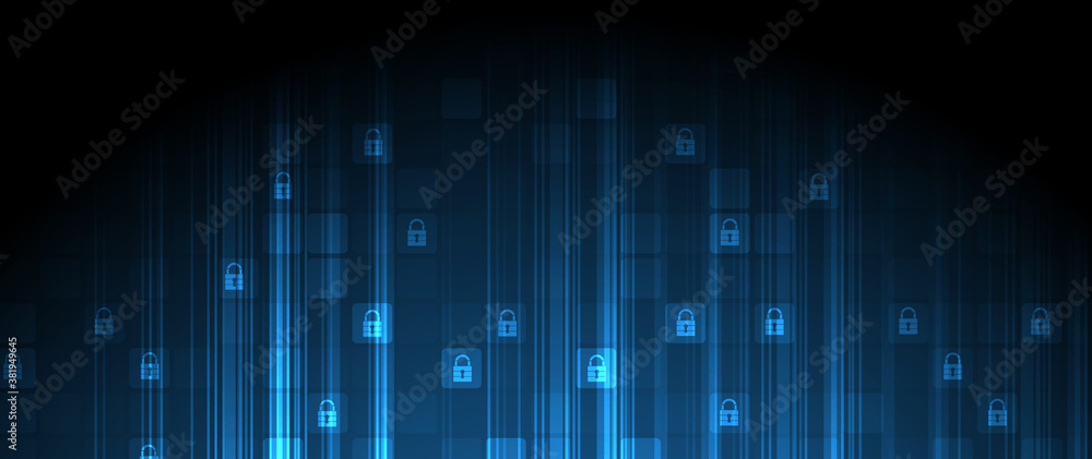 internet digital security technology concept for business background. Lock on circuit board - obrazy, fototapety, plakaty 