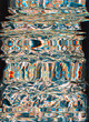 © golubovy - Iridescent abstract background. Glitched foil texture. Shiny silver orange wrinkled surface.