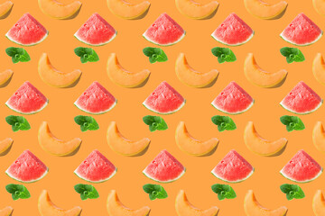 Poster - Pattern of fresh fruits isolated on creative colored texture