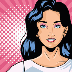 Sticker - young woman character pop art style in pink background