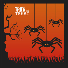 Sticker - happy halloween celebration with spiders hanging