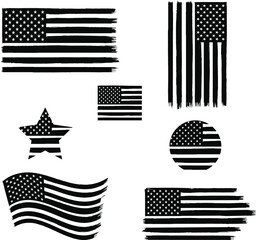 Wall Mural - Vector Set of the American Flags - Distressed American Flag 