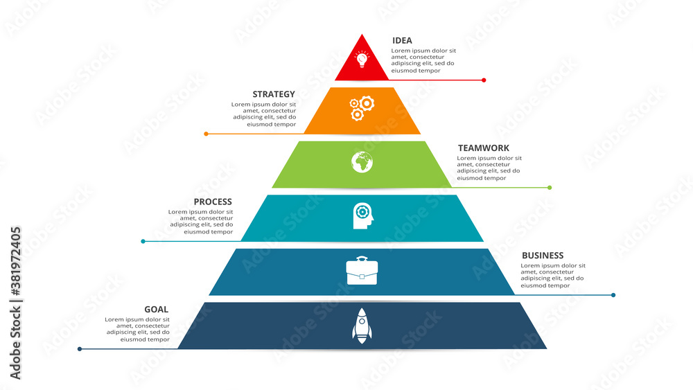 Vector pyramid up arrows infographic, diagram chart, triangle graph presentation. Business timeline concept with 6 parts - obrazy, fototapety, plakaty 