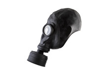 Black Gas Mask Isolated On White Background With Clipping Path. Environment Pollution