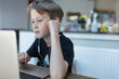 © Paul Bradbury/Caia Image - Focused boy with headphones homeschooling at laptop