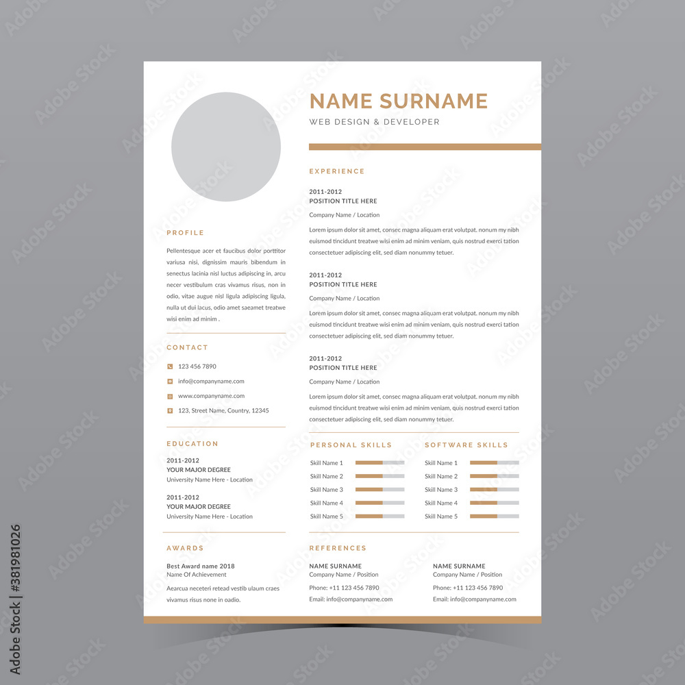 Professional Resume Template Vector Design Stock Vector | Adobe Stock