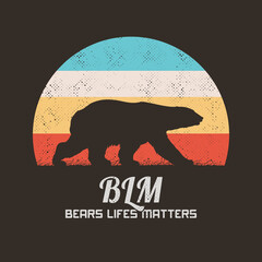 Sticker - Lonely polar bear. Retro illustration with walking animal isolated silhouette. Multicolor texture background. Vector design for prints, t-shirts